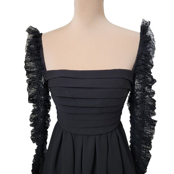 Self-Portrait Size 2 Black Crepe Dot Mesh Midi Dress. Excellent Used Condition - Picture 2 of 15